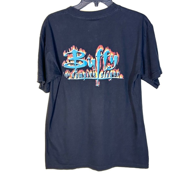Vintage 1998 Buffy the Vampire Slayer Angel Big Face Promo T-shirt Size M Black - Picture 2 of 11